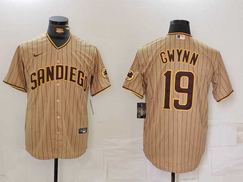 Men%27s San Diego Padres #19 Tony Gwynn Khaki Team Logo Stitched Cool Base Nike Jersey